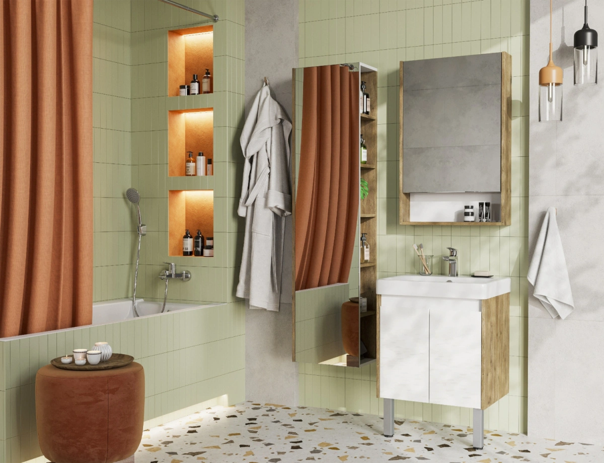 Тумба Aquaton Сканди Doors 55 с раковиной Адриана 55, 2 ящика, подвесная, белый, дуб рустикальный от магазина Vanna-Vanna.ru!