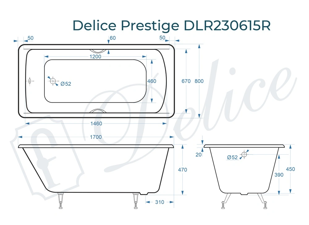 Ванна чугунная Delice Prestige 170х80 DLR230615R с отверстиями под ручки от магазина Vanna-Vanna.ru!