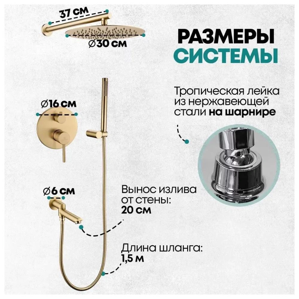 Душевая система встраиваемая Grocenberg GB5099MG-1, матовое золото от магазина Vanna-Vanna.ru!