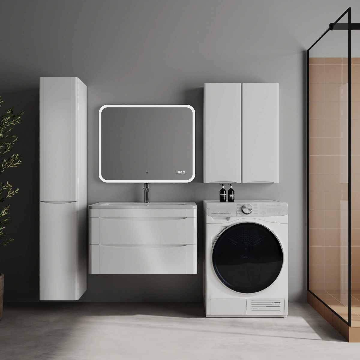 Тумба подвесная Style Line Бергамо мини 80 (2 ящ.) антискрейтч белый глянец с раковиной Каре Люкс МИНИ 800х350 от магазина Vanna-Vanna.ru!