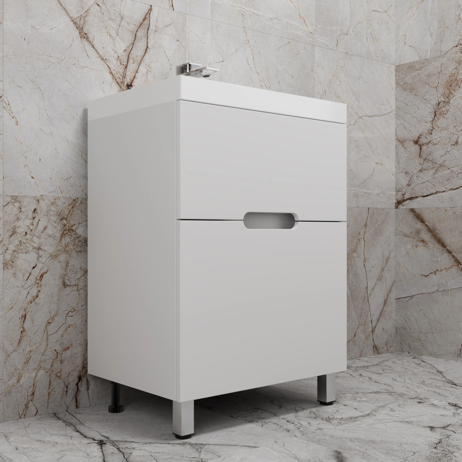 Тумба напольная Style Line "Матис 60" с раковиной ASTI 60 белый, (2 ящика), Белый матовый от магазина Vanna-Vanna.ru!