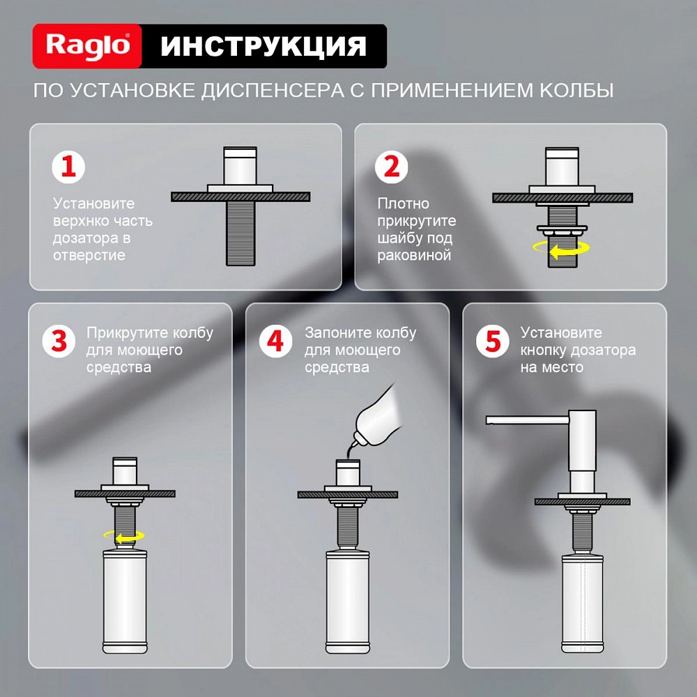 Дозатор для моющего средства Raglo встраиваемый R720.02.09 латунь, графит от магазина Vanna-Vanna.ru!