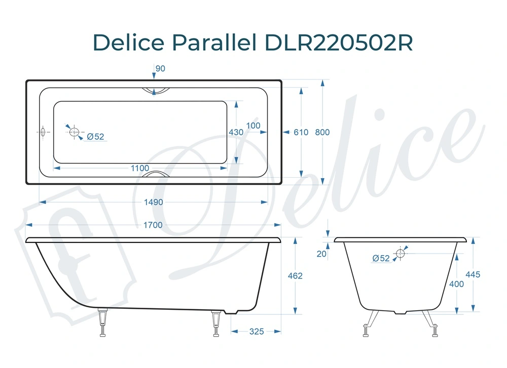 Ванна чугунная Delice Parallel 170х80 DLR220502RB с черными матовыми ручками от магазина Vanna-Vanna.ru!