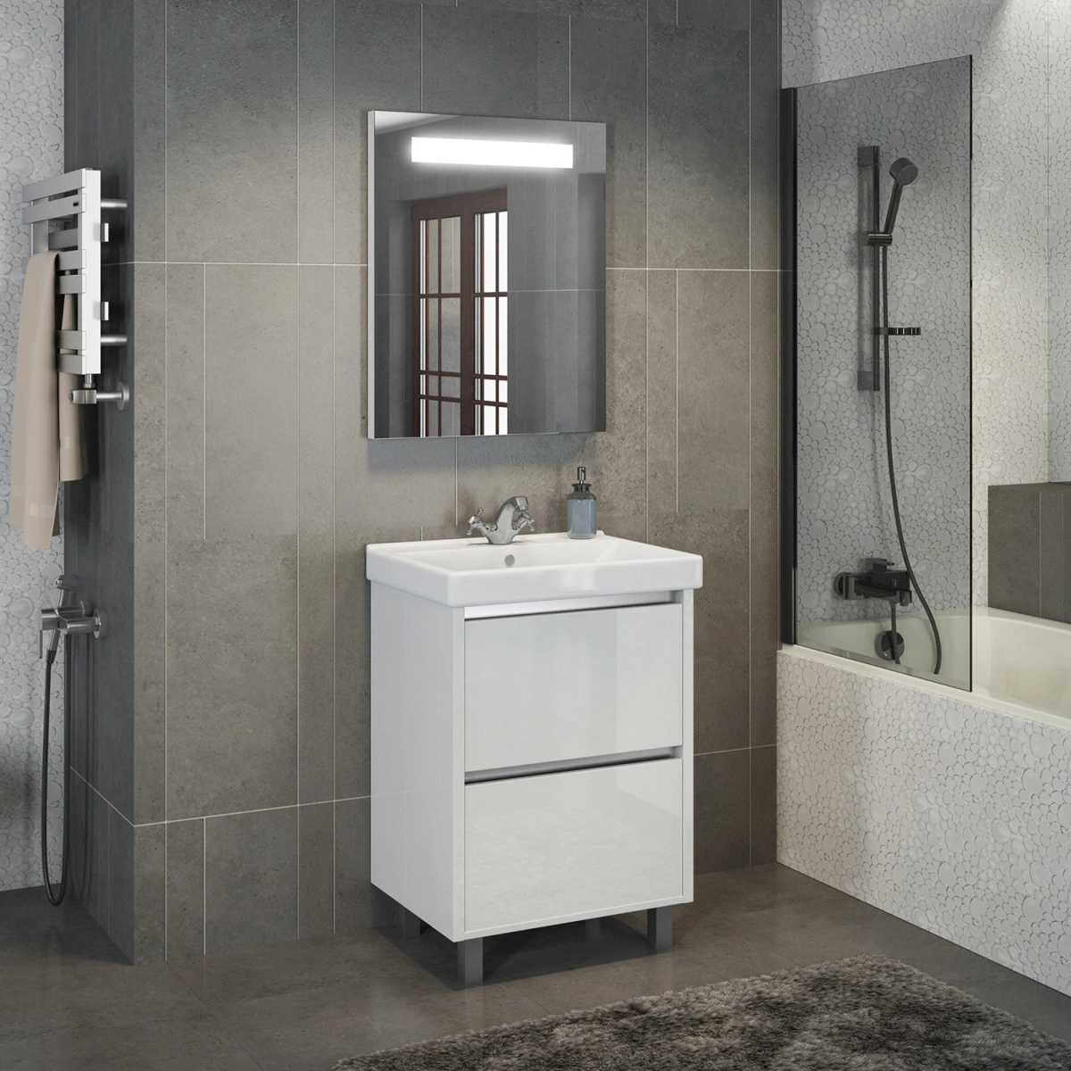 Тумба напольная Comforty Дублин-60 белый глянец с раковиной Comforty 8056 от магазина Vanna-Vanna.ru!