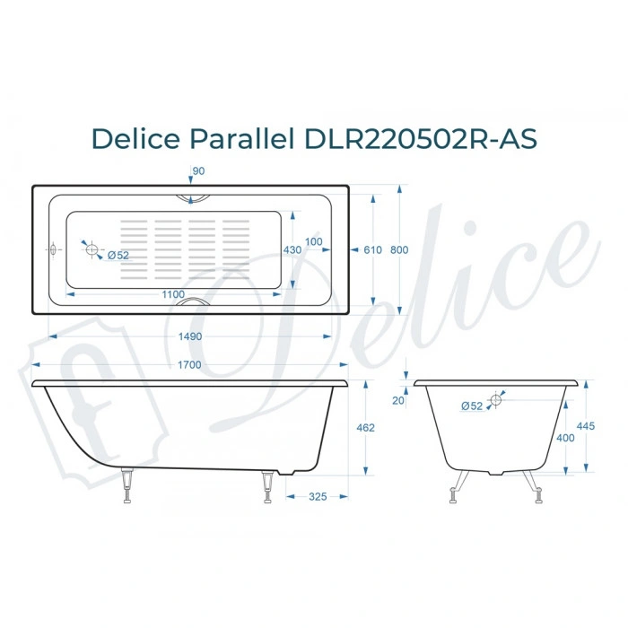 Ванна чугунная Delice Parallel 170х80 DLR220502R-AS с ручками и антискользящим покрытием от магазина Vanna-Vanna.ru!