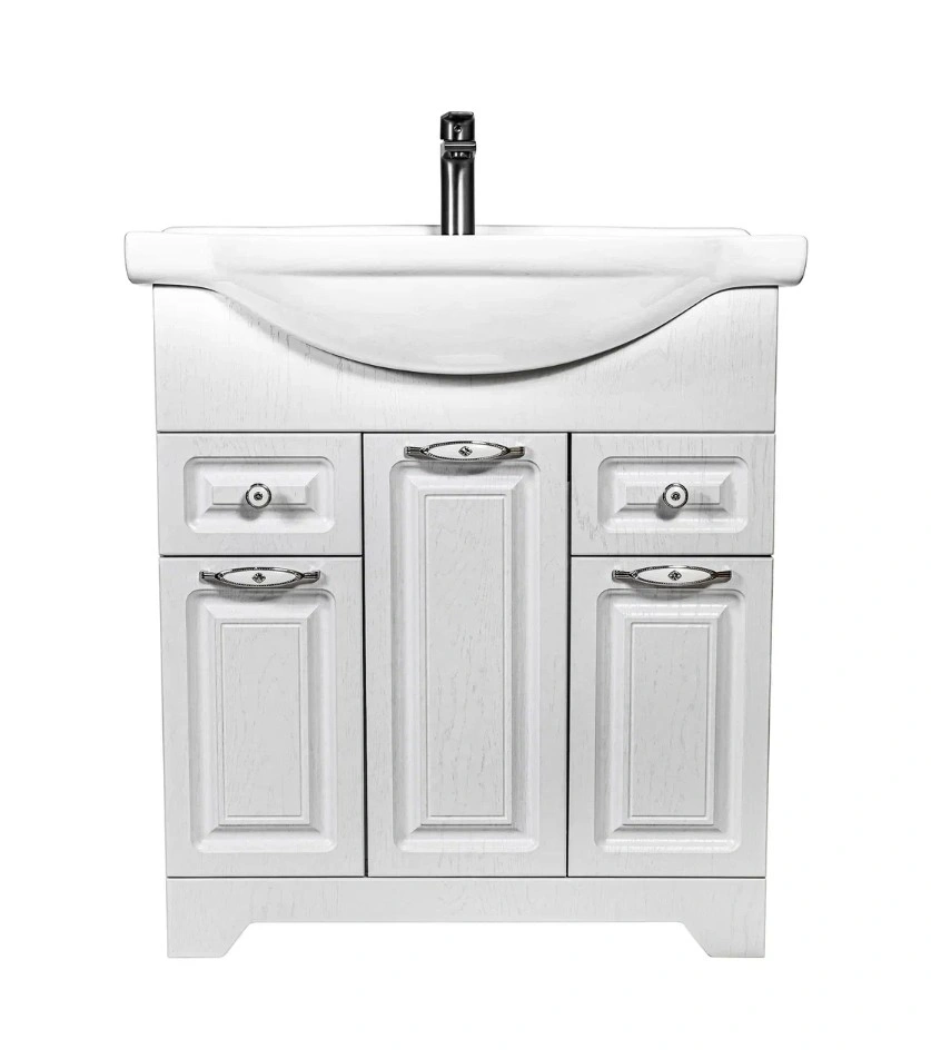 Тумба напольная Stella Polar Кармела 75 с раковиной Байкал 75, 2 ящ, 3 двери, Люкс белое серебро от магазина Vanna-Vanna.ru!