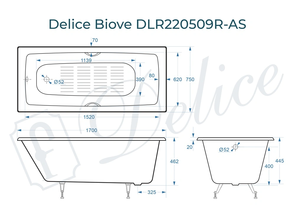 Ванна чугунная Delice Biove 170х75 DLR220509RB-AS с черными матовыми ручками и антискользящим покрытием от магазина Vanna-Vanna.ru!