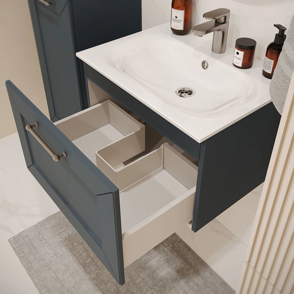 Тумба с раковиной подвесная (60 см) Terminus Victoria VIC10601703101O, серый шёлк, ручки черный