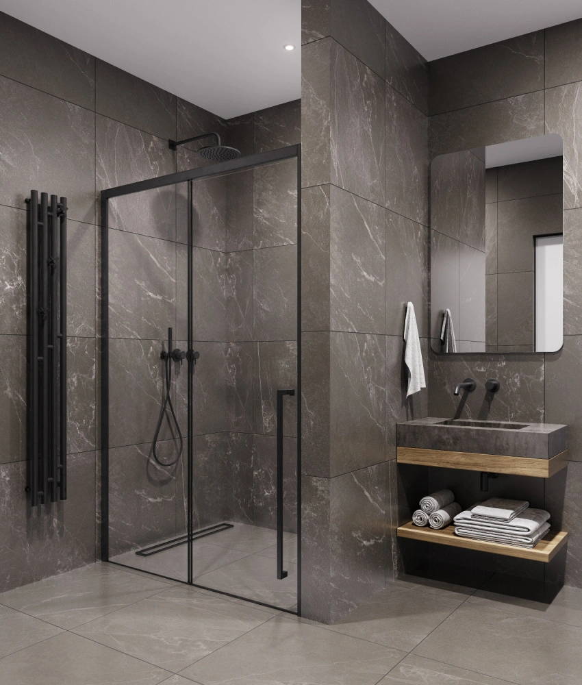 Душевая дверь Timo TDSS-150/03C-8R, 1500*2000, профиль черный, стекло прозрачное 8 мм от магазина Vanna-Vanna.ru!
