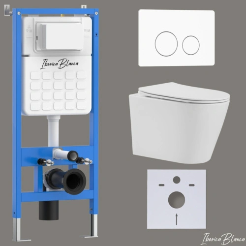 Комплект 3в1 IBERICA BLANCA инсталляция SILENCIO, унитаз BURGOS ALTO белый, кнопка смыва INOX-O белый матовый (IB001.BRA.234.811)