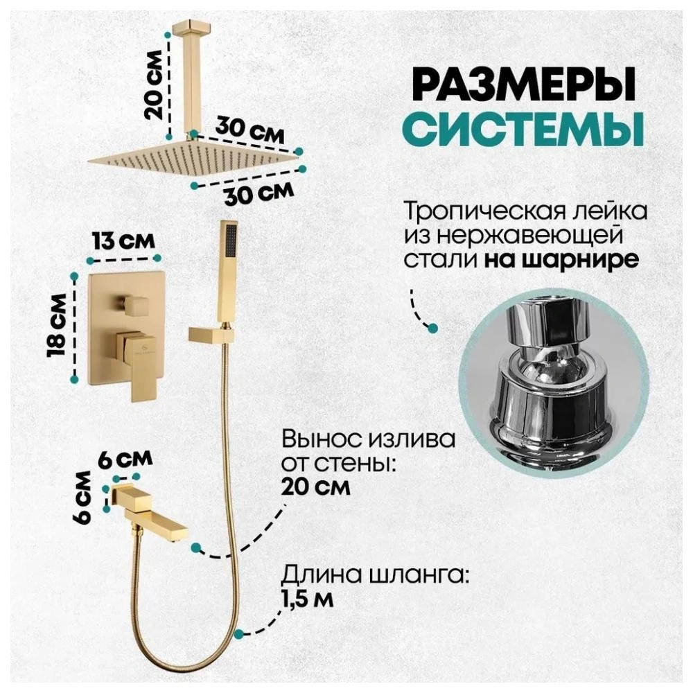 Душевая система встраиваемая Grocenberg GB5089MG-2, матовое золото от магазина Vanna-Vanna.ru!