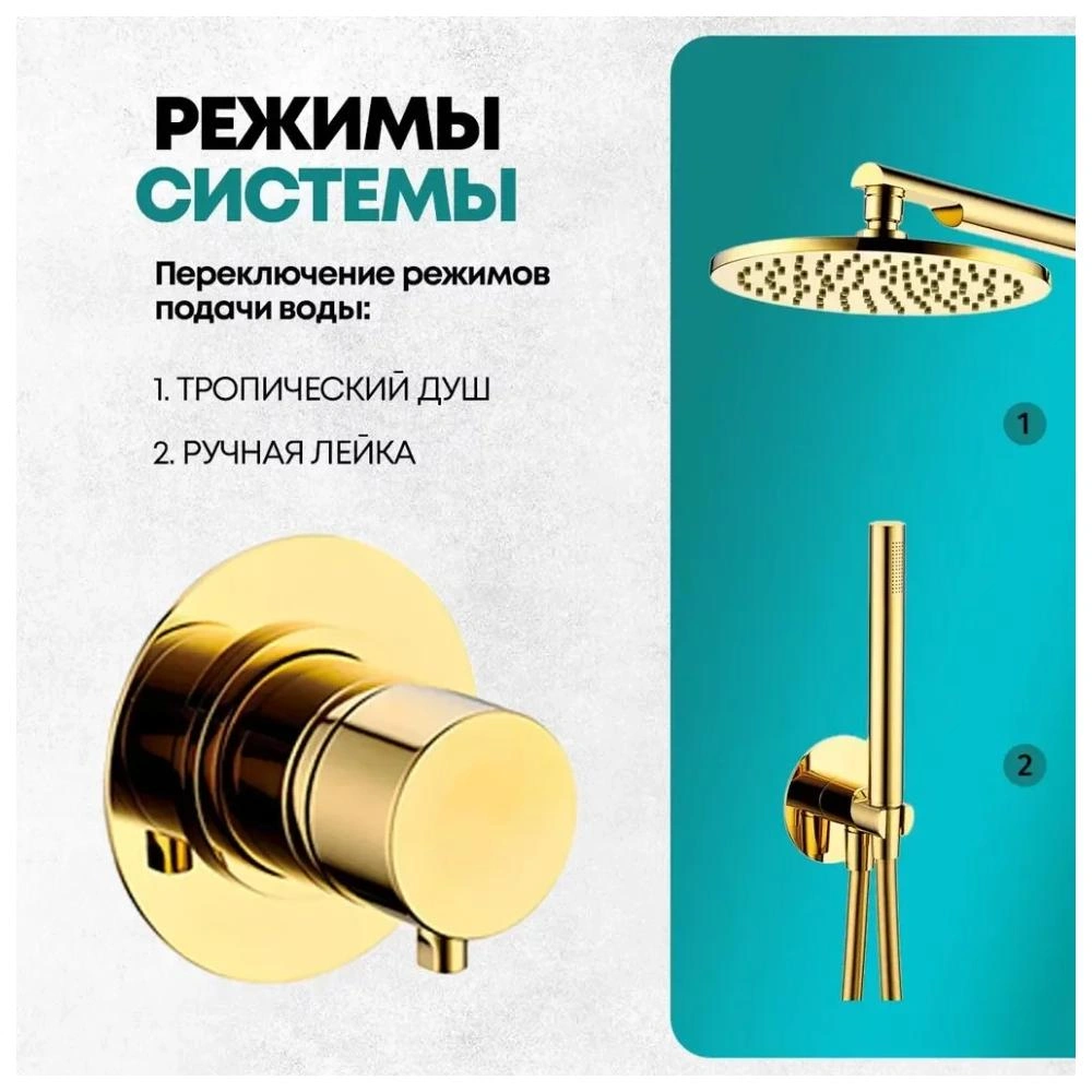 Душевая система встраиваемая (без излива) Grocenberg GB5090GO, золото от магазина Vanna-Vanna.ru!