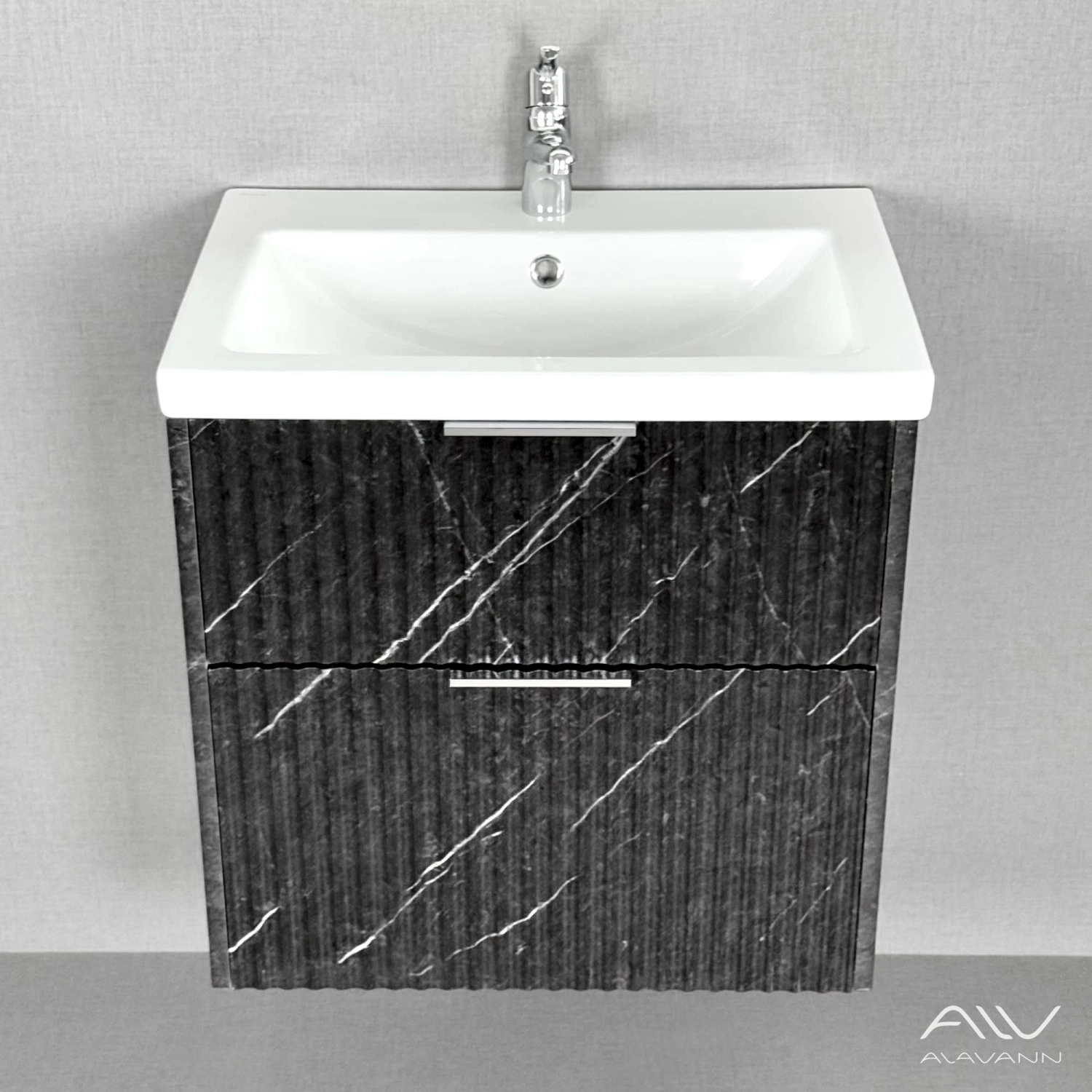 Тумба подвесная Alavann Anna 60 с раковиной Como 60, черный мрамор от магазина Vanna-Vanna.ru!