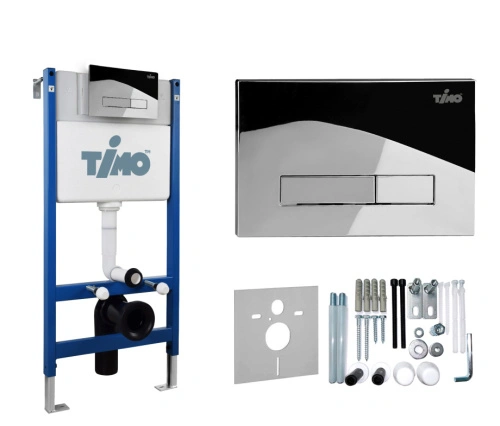 Комплект 2 в 1 Timo Инсталляция для унитаза TWC-01 и кнопка смыва INARI FP-003 глянцевая хромированная от магазина Vanna-Vanna.ru!
