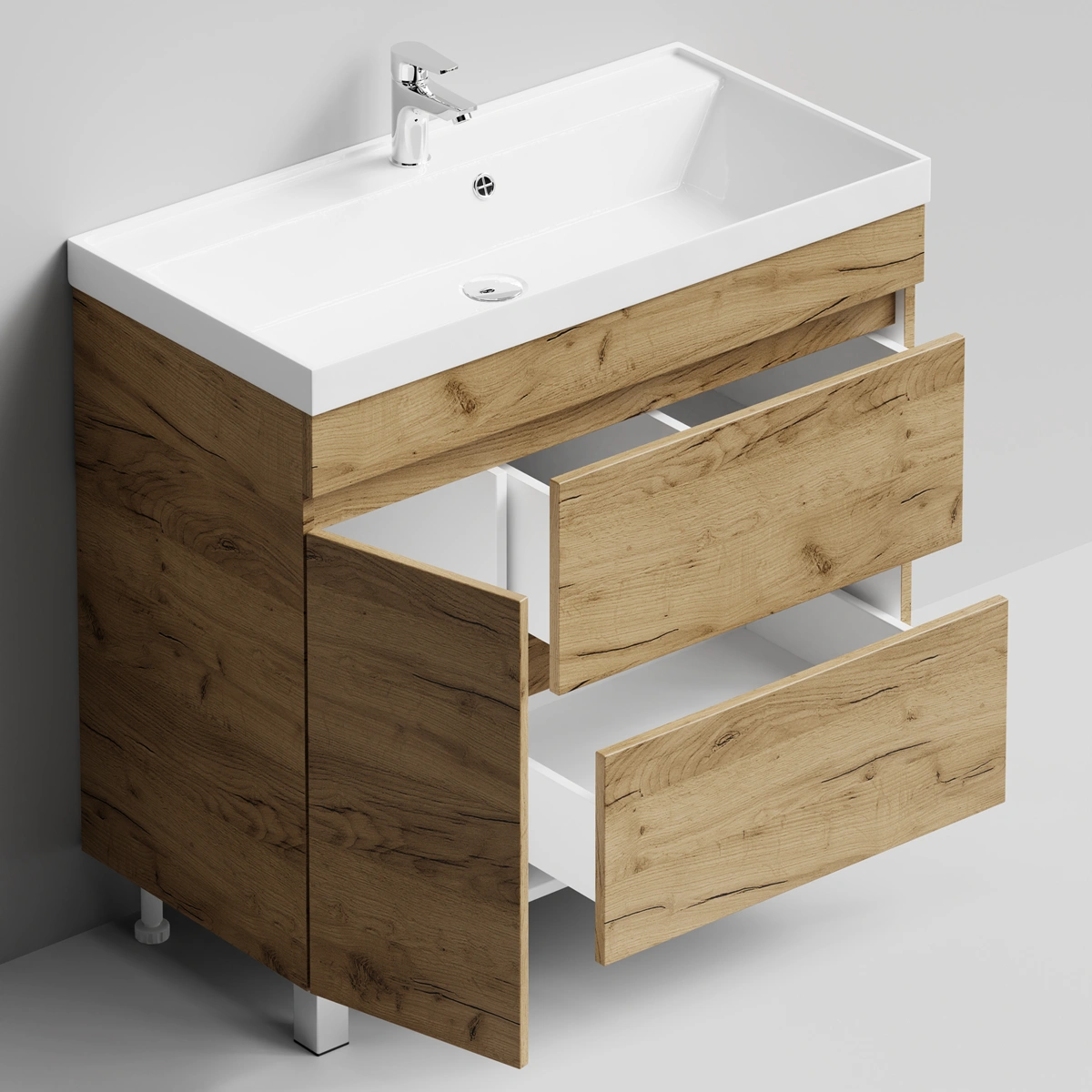 Тумба с раковиной Vod-ok Бест 90 левая дверь, напольная, Дуб Тортуга от магазина Vanna-Vanna.ru!