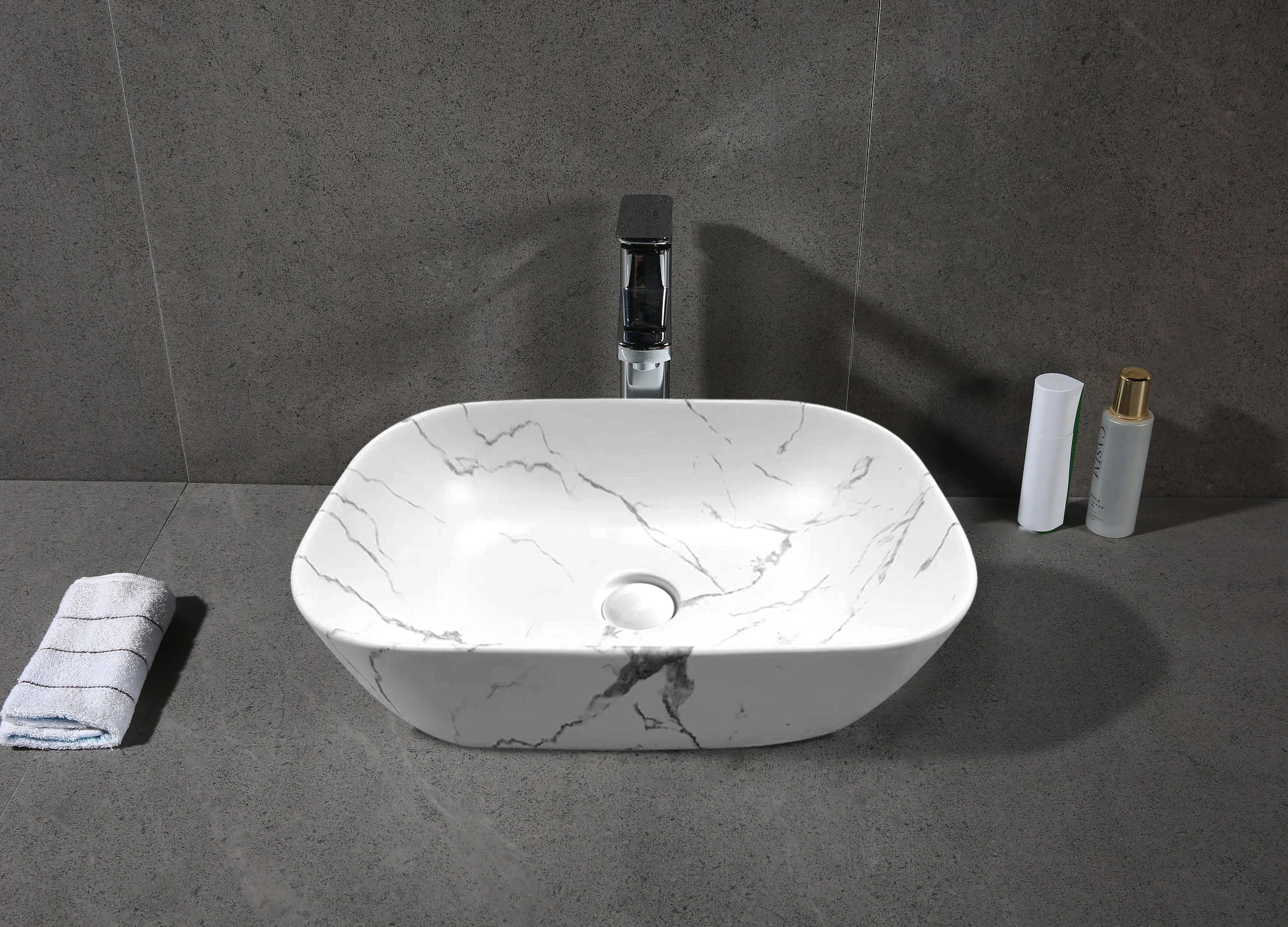 Раковина Ceruttispa CR8217MMW накладная, мрамор матовый белый, прямоугольная 500х395х145 от магазина Vanna-Vanna.ru!