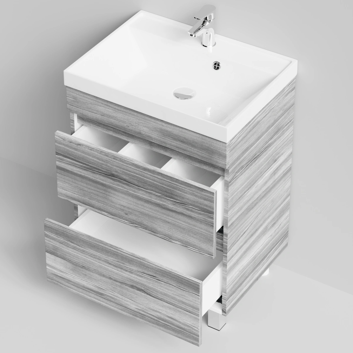 Тумба с раковиной Vod-ok Бест 60  напольная, Лиственница структурная контрастно-серая от магазина Vanna-Vanna.ru!