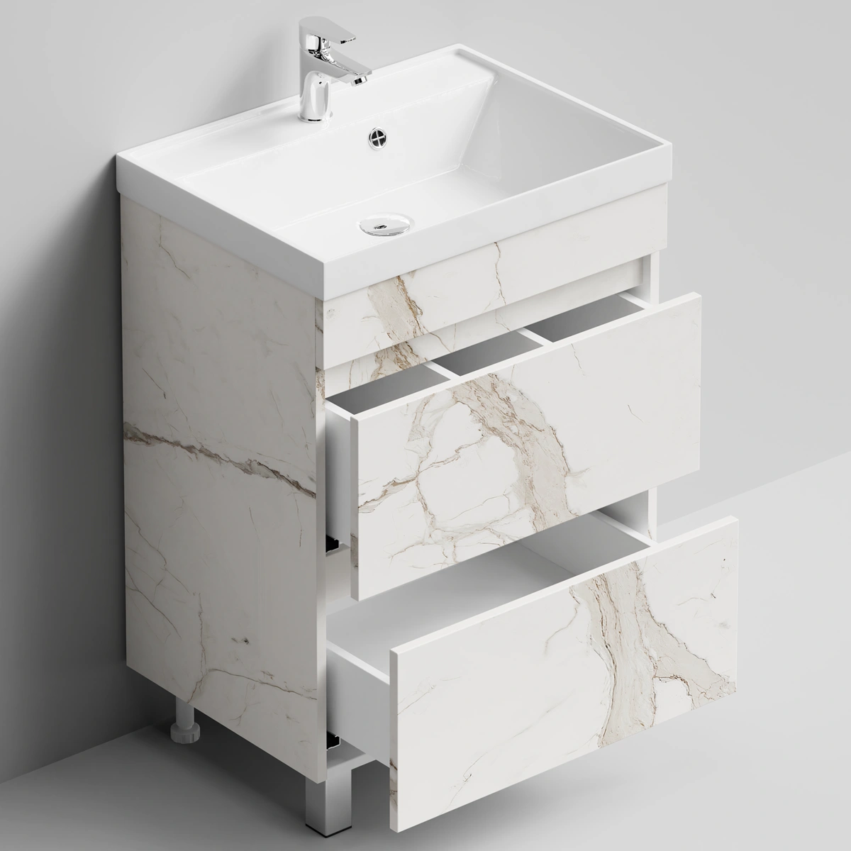 Тумба с раковиной Vod-ok Бест 60  напольная, Мрамор Белый натур милк от магазина Vanna-Vanna.ru!