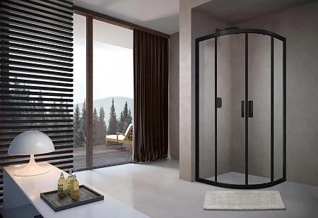 Душевой угол распашной Terminus Альба, 1000х1000х2000, черный, четверть круга, стекло прозрачное осветленное от магазина Vanna-Vanna.ru!