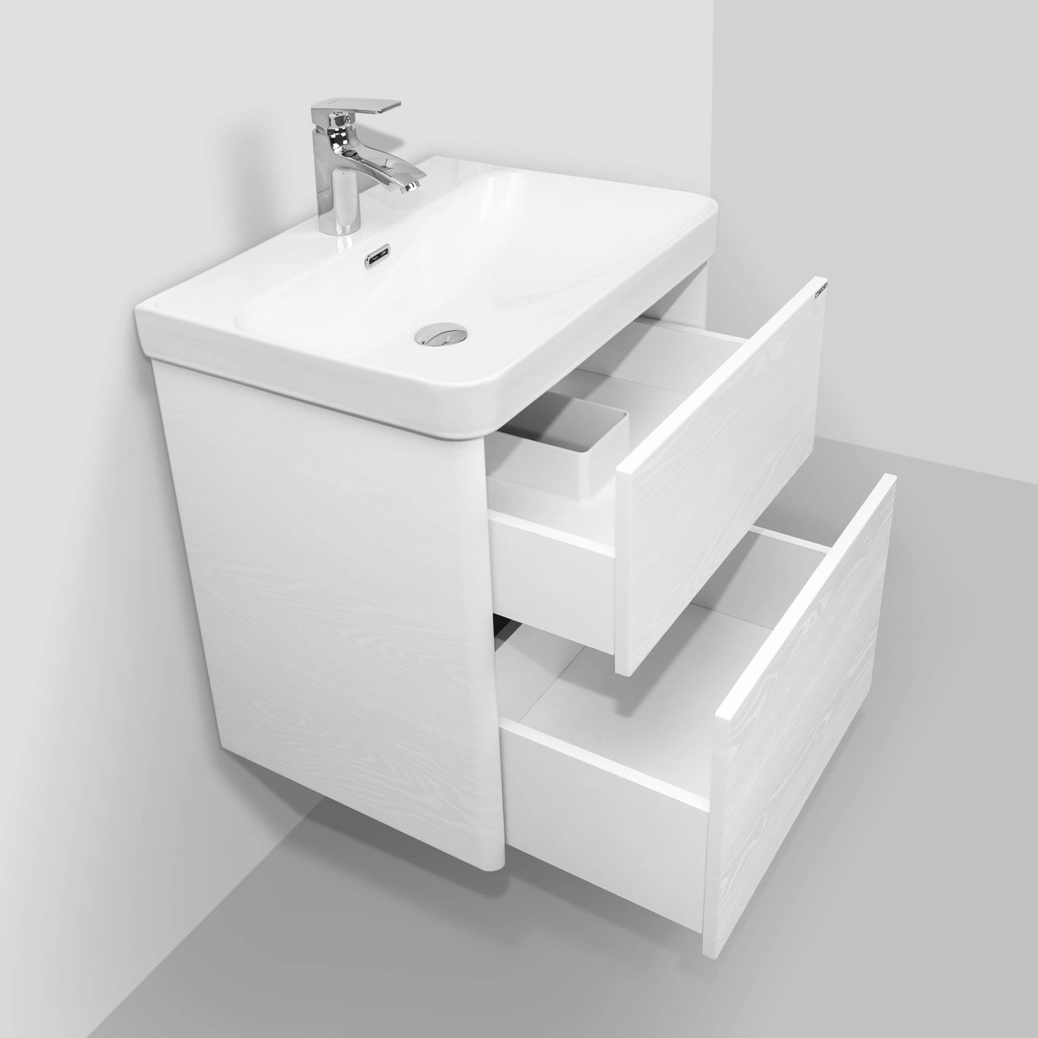 Тумба подвесная Comforty Сенеж-60 ясень белёный с раковиной CF19595BX-60 от магазина Vanna-Vanna.ru!
