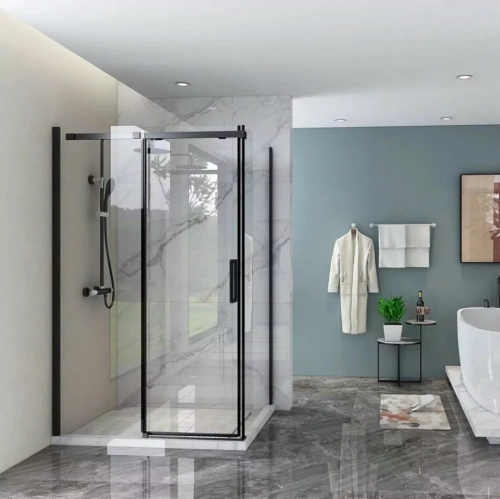 Душевой уголок Veconi RV070-12090PR-01-19C4 150х80 без поддона, прозрачное стекло, черный матовый от магазина Vanna-Vanna.ru!