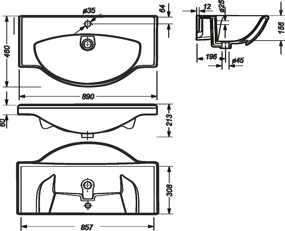 Тумба с раковиной Francesca Империя 90 напольная, 2 ящика, 3 двери, белая