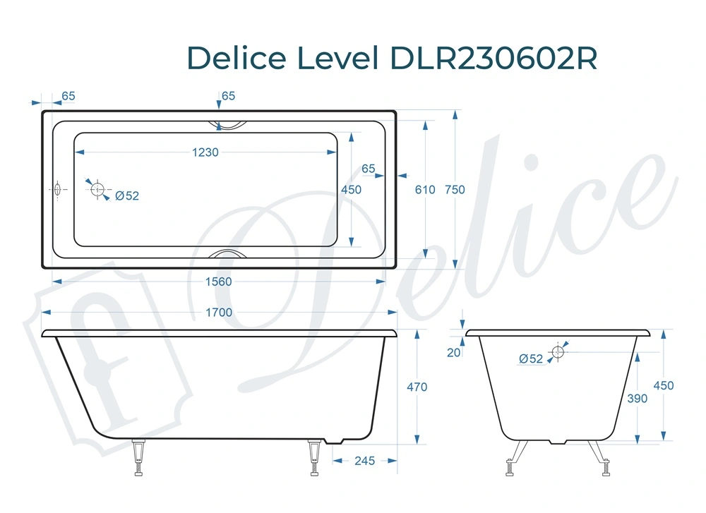 Ванна чугунная Delice Level 170х75 DLR230602R с отверстиями под ручки от магазина Vanna-Vanna.ru!