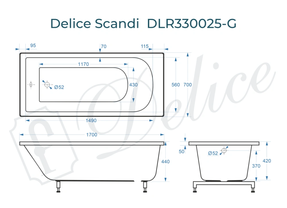 Ванна из литьевого мрамора Delice Scandi 170х70 глянцевая DLR330025-G от магазина Vanna-Vanna.ru!