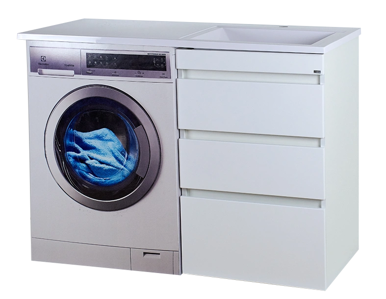 Тумба с раковиной Misty Фостер 55 с 3 ящиками, под стиральную машину, с раковиной Misty Гавана 120 R, белый от магазина Vanna-Vanna.ru!