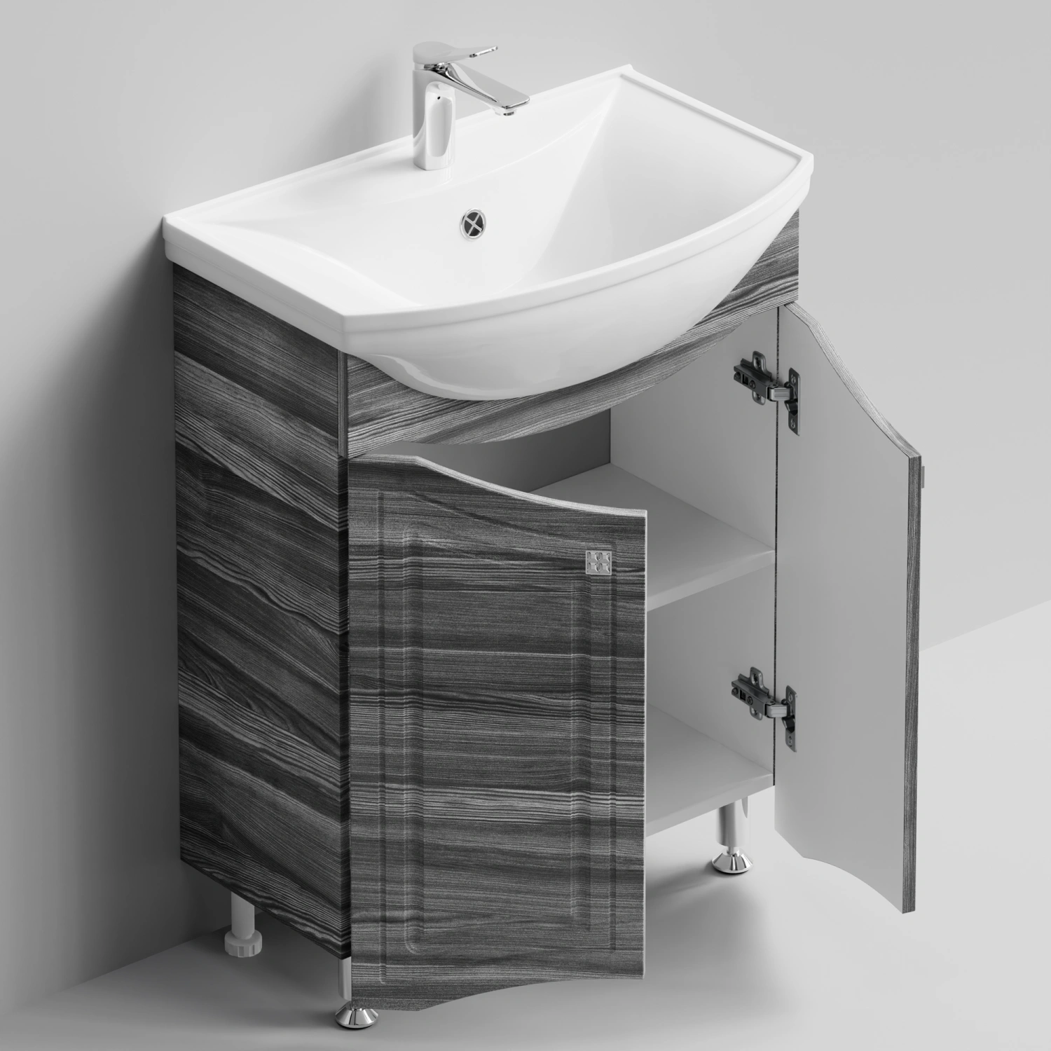 Тумба с раковиной Адам 65 напольная, Лиственница структурная контрастно-серая