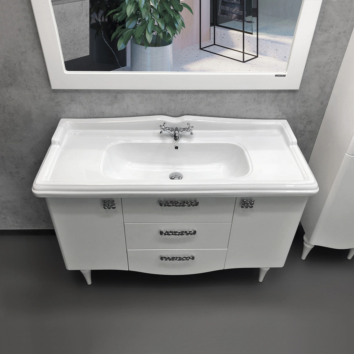 Тумба напольная Comforty Монако-120 белый глянец с раковиной Comforty 3312 от магазина Vanna-Vanna.ru!