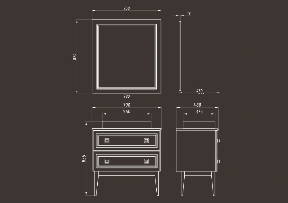 Мебель для ванной ASB Woodline Каталина 80 комплект, подвесной, grey, хром от магазина Vanna-Vanna.ru!
