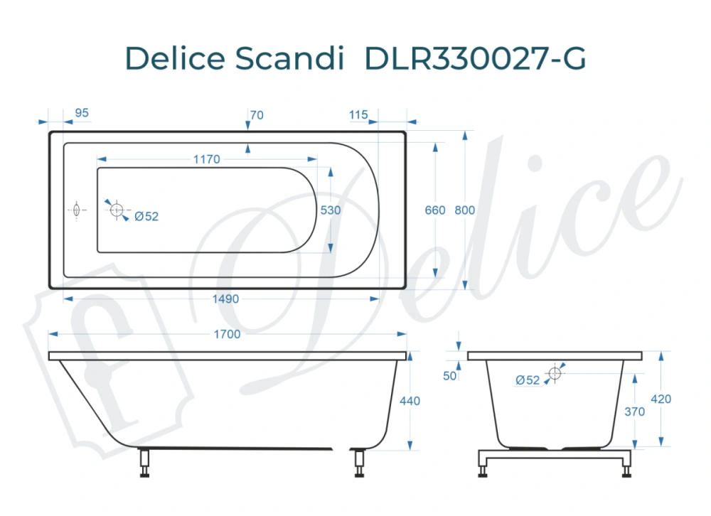 Ванна из литьевого мрамора Delice Scandi 170х80 глянцевая DLR330027-G от магазина Vanna-Vanna.ru!