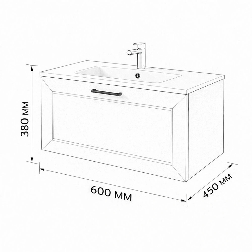 Тумба с раковиной подвесная (60 см) Terminus Victoria VIC10601703101O, серый шёлк, ручки черный