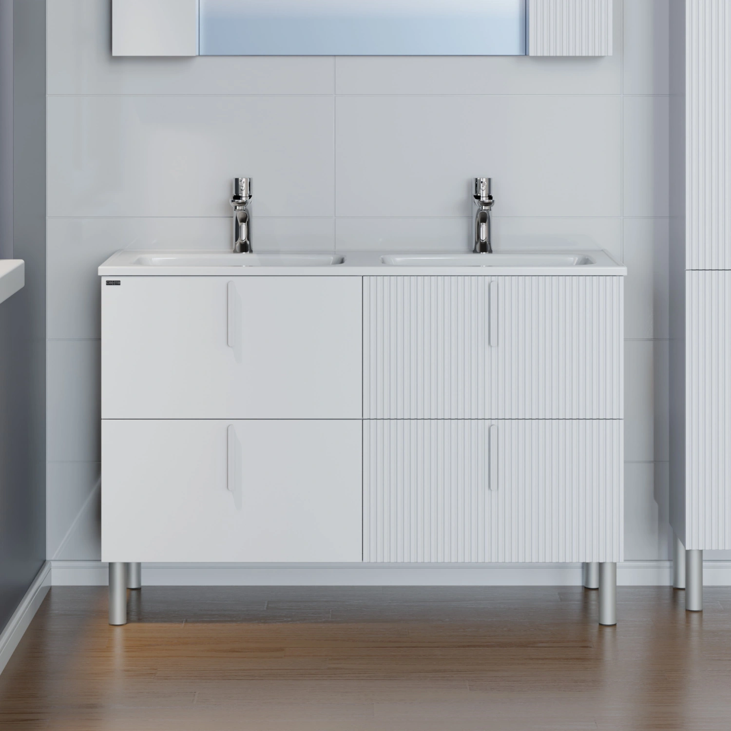 Тумба напольная Санта Вега 120 с двойной раковиной Венера 120, 4 ящика, белый от магазина Vanna-Vanna.ru!