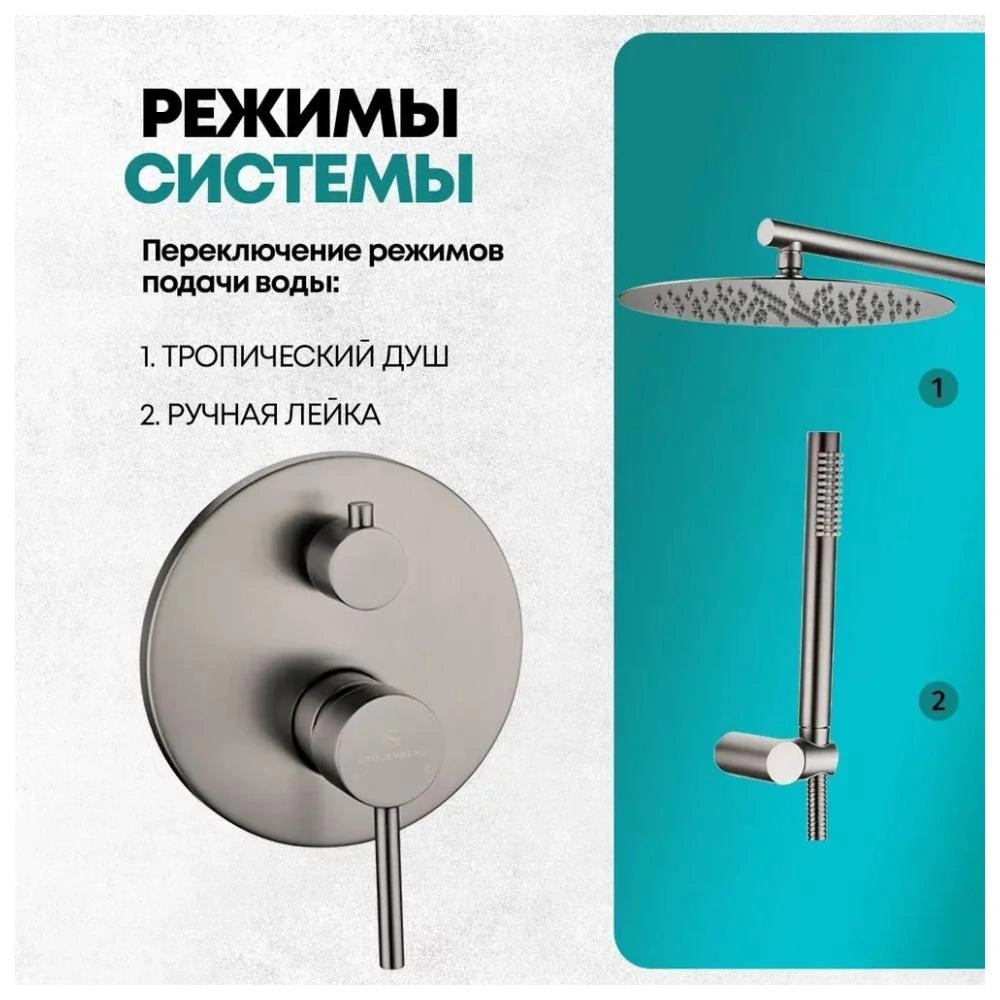 Душевая система встраиваемая (без излива) Grocenberg GB5099BG-3, графит от магазина Vanna-Vanna.ru!