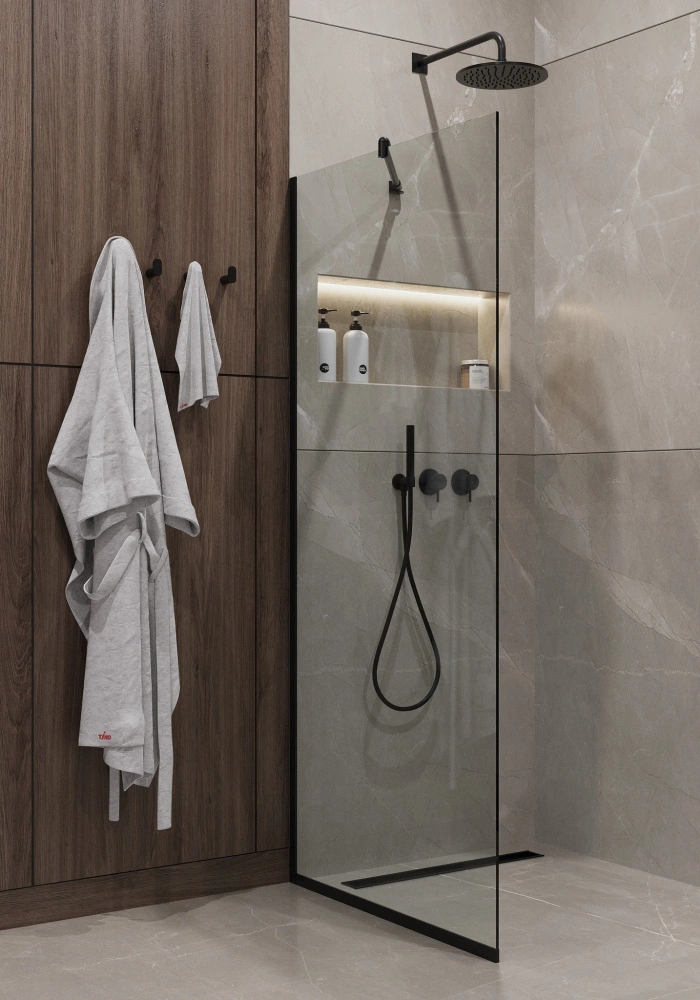 Душевая перегородка Timo TP-1190/03C-8 прозрачное стекло, профиль черный от магазина Vanna-Vanna.ru!