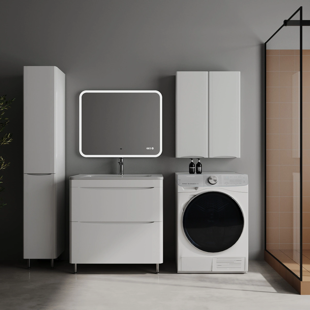 Тумба напольная Style Line Бергамо мини 80 (2 ящ.) антискрейтч белый глянец с раковиной Каре Люкс МИНИ 800х350 от магазина Vanna-Vanna.ru!