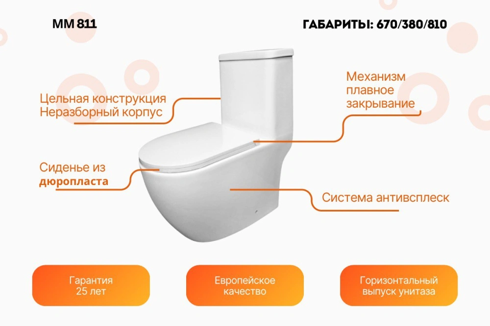 Унитаз-моноблок напольный Relisan MM 811/смыв, Торнадо, Plus от магазина Vanna-Vanna.ru!