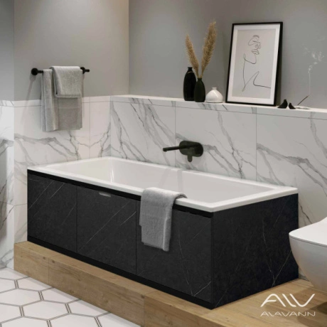 Экран под ванну Alavann Rita Black 150 раздвижной со съемной дверкой черный мрамор от магазина Vanna-Vanna.ru!