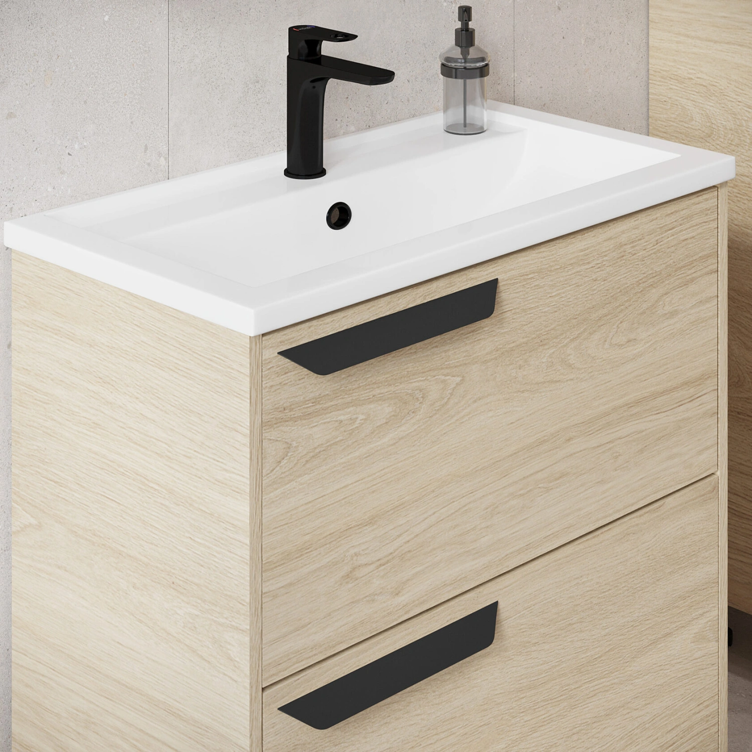 Тумба напольная Viant Кельн 60 с раковиной Фостер 60, два ящика, светлое дерево от магазина Vanna-Vanna.ru!