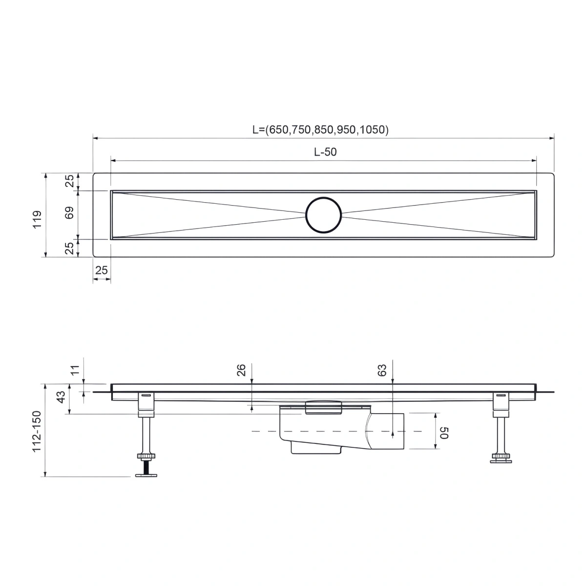 Душевой лоток TIMO Drain System 700 с вставкой "lines", Черное золото от магазина Vanna-Vanna.ru!