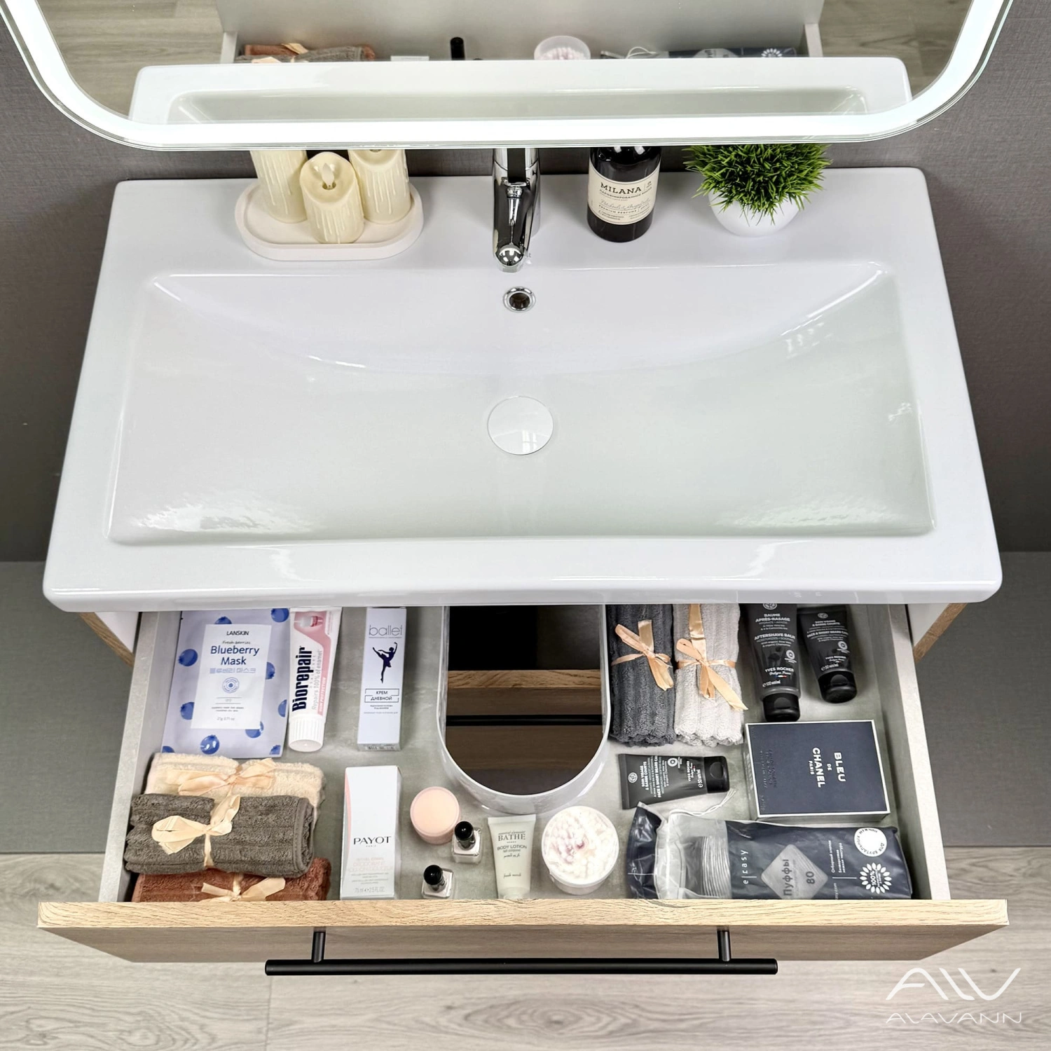 Тумба подвесная Alavann Rondo 80 с раковиной Como 80, дуб