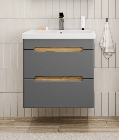 Тумба подвесная SanStar Diva 60 с раковиной Фест 60, дуб вотан, графит софт