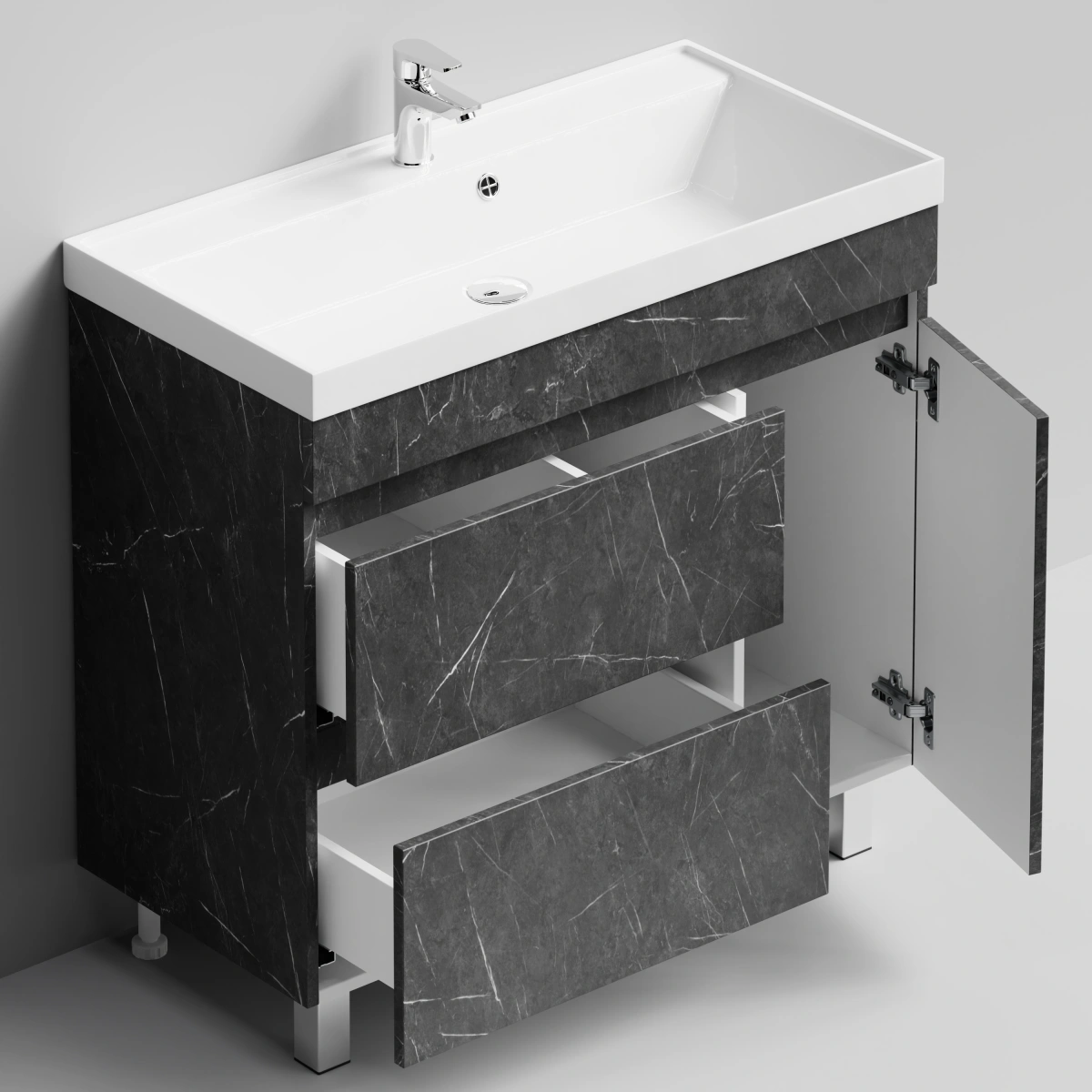 Тумба с раковиной Vod-ok Бест 90 правая дверь, напольная, Мрамор Графит софт тач от магазина Vanna-Vanna.ru!