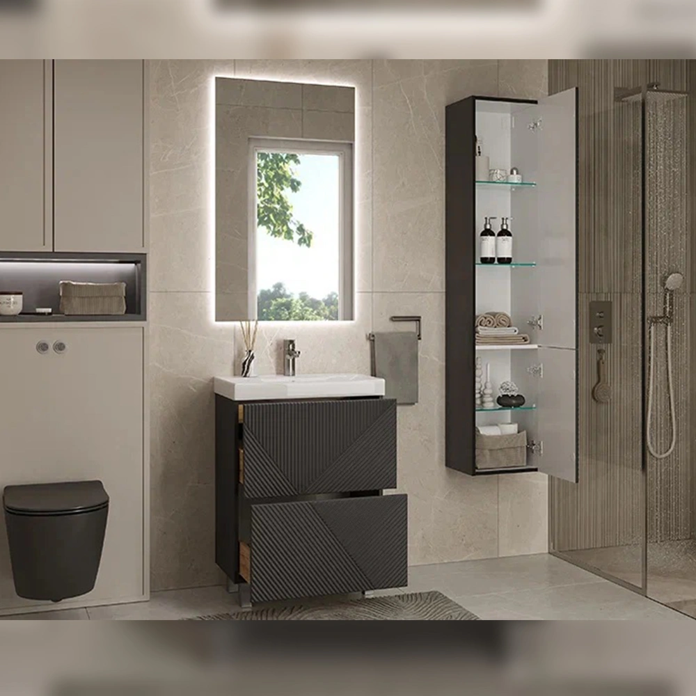 Тумба с раковиной напольная Velvex Edge tn.EDG.9696.60.2Y графит, 60 см от магазина Vanna-Vanna.ru!