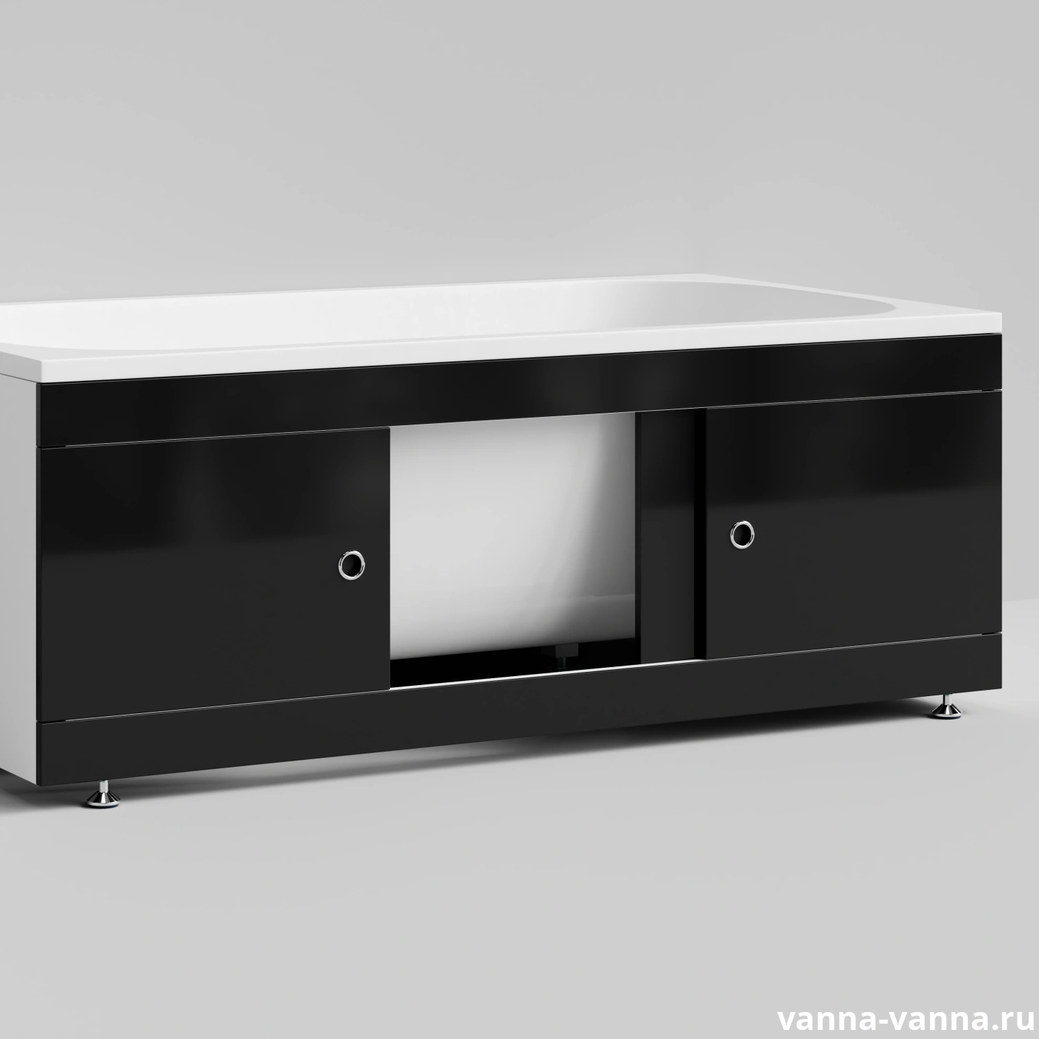 Экран под ванну Vod-ok Купе 150 раздвижной Черный глянец от магазина Vanna-Vanna.ru!