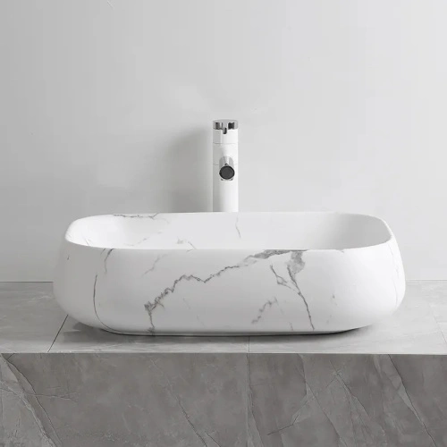 Раковина Ceruttispa CR0086 MMW2 накладная, мрамор матовый белый, прямоугольная 565х400х145 от магазина Vanna-Vanna.ru!