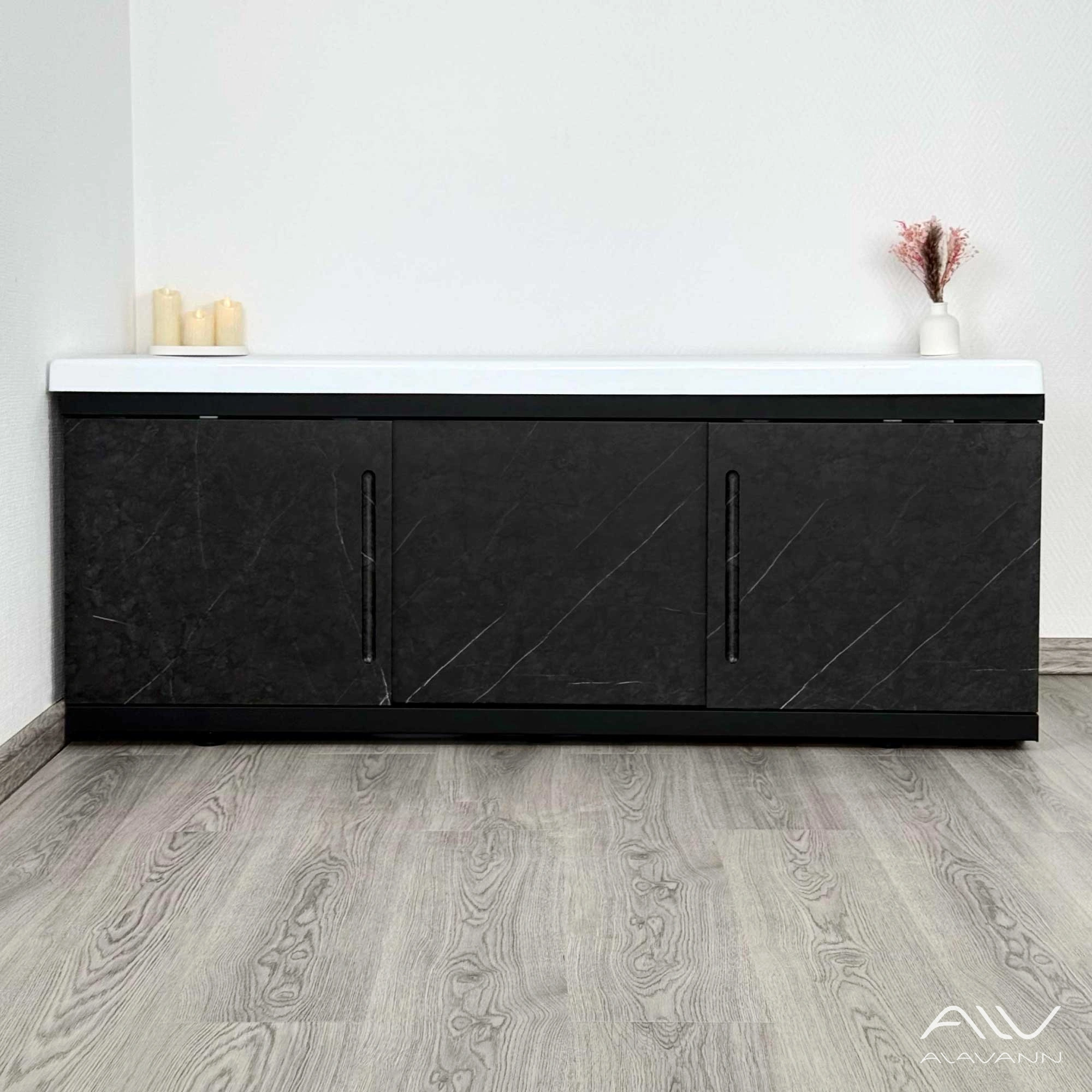 Экран под ванну Alavann Alt Black 150 черный мрамор, раздвижной  от магазина Vanna-Vanna.ru!