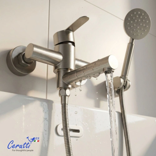 Смеситель для ванны Ceruttispa Овидио VBN (OVIDIO VBN) из нержавеющей стали, цвет матовый никель от магазина Vanna-Vanna.ru!